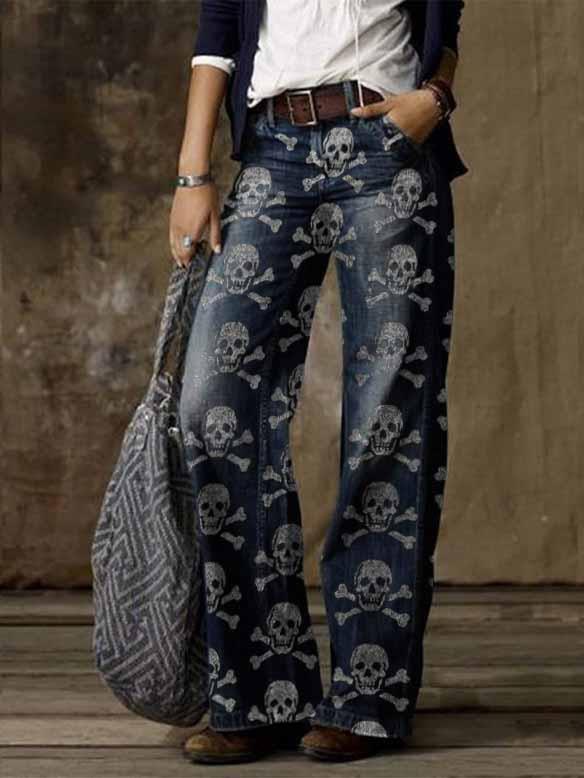 Europäische und amerikanische Übergröße Damen Casual Weitbein Imitationsjeans