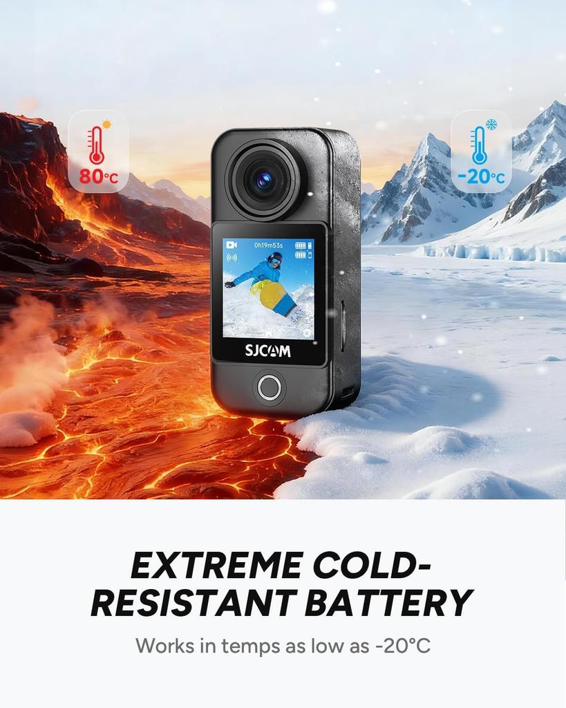 SJCAM C400 Pocket 4K Vlogging Camera Waterproof to 30M Battery Life Dual Touchscreen POV Camera 8x Zoom Wearable Body Cam 7-Hour