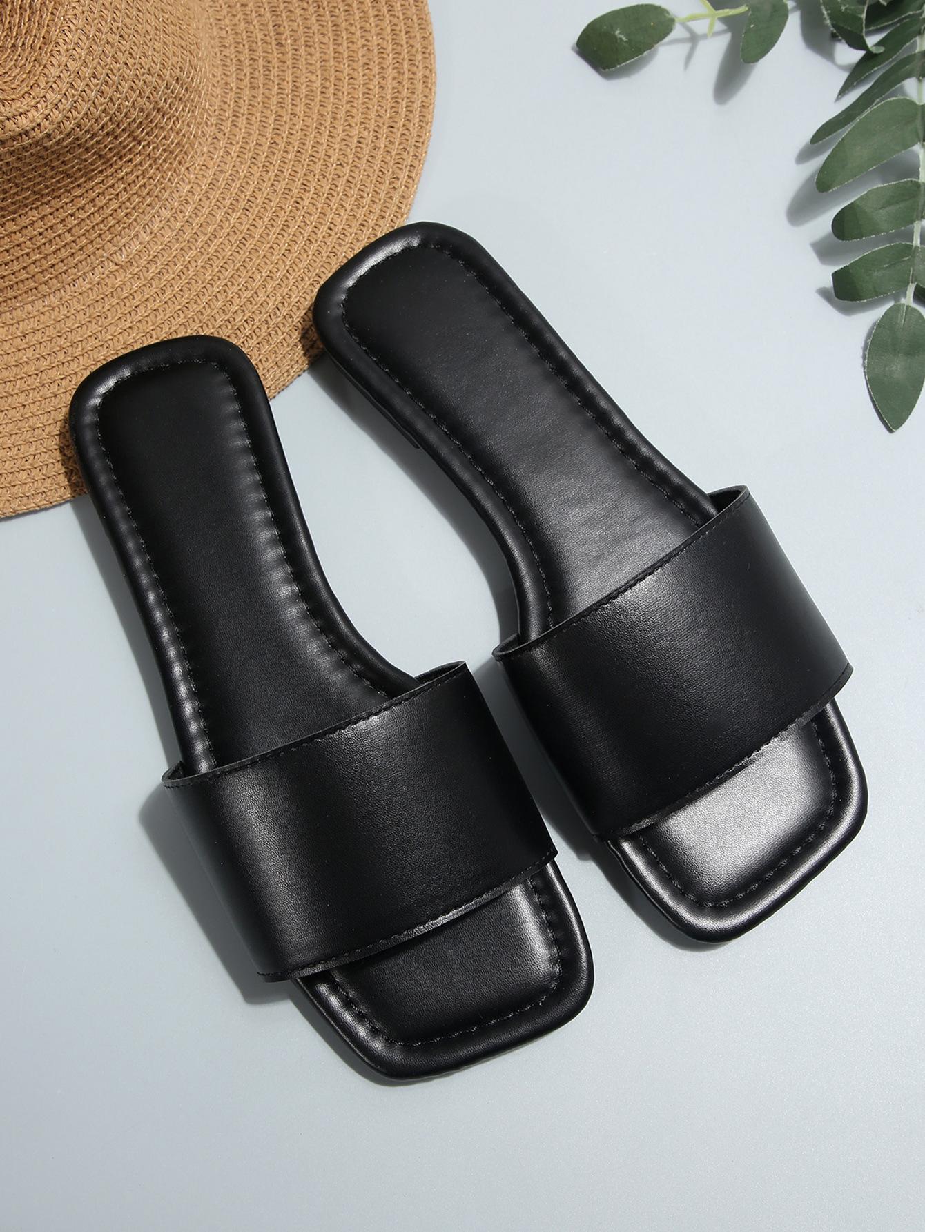 

[Foreign Trade] Large Size Slippers Women s Flat Sandals Summer and Korean Version New Flat Bottom Fashion One-Word Slippers 43 чёрный