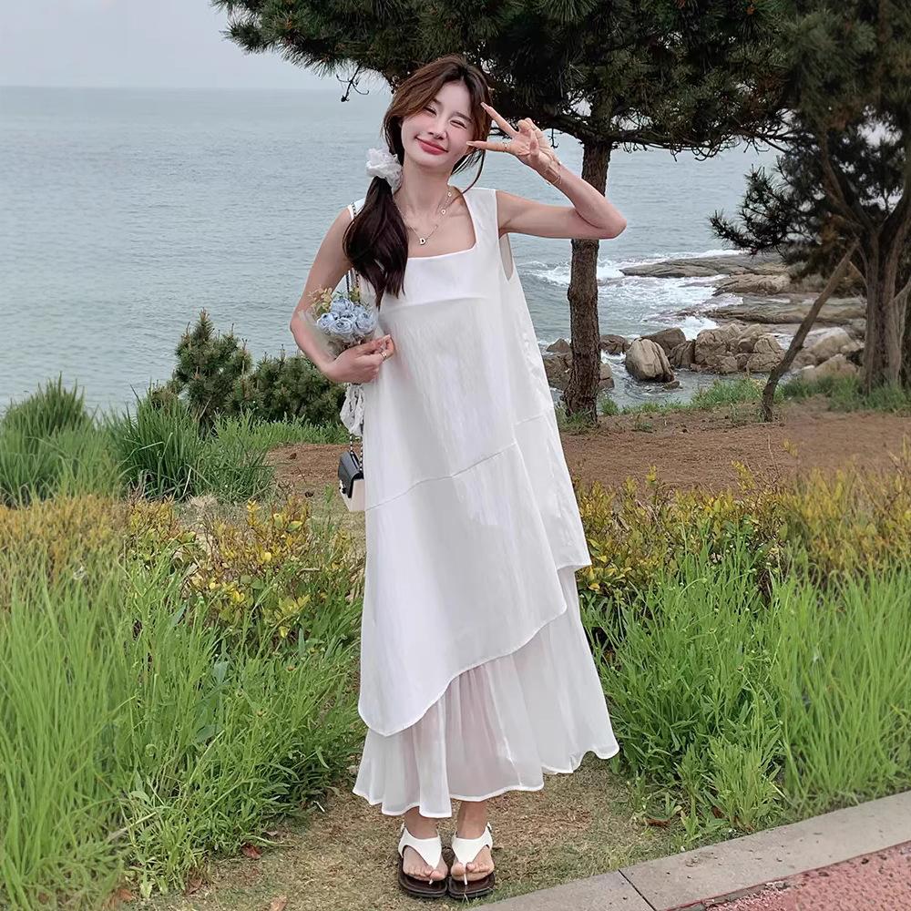 White suspender vest dress children's summer new seaside vacation wear sleeveless strap dress