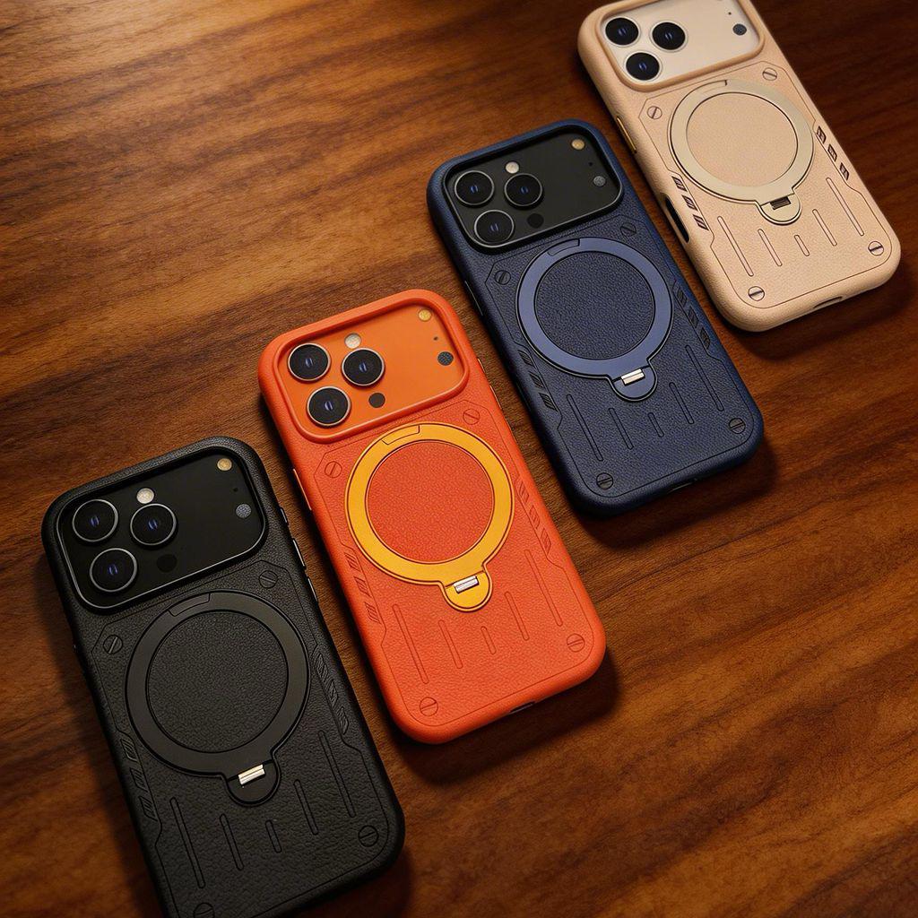 iPhone 17 Pro Max Magnetic Rotating Stand Case with Mecha Design and Frosted Skin-feel Protection