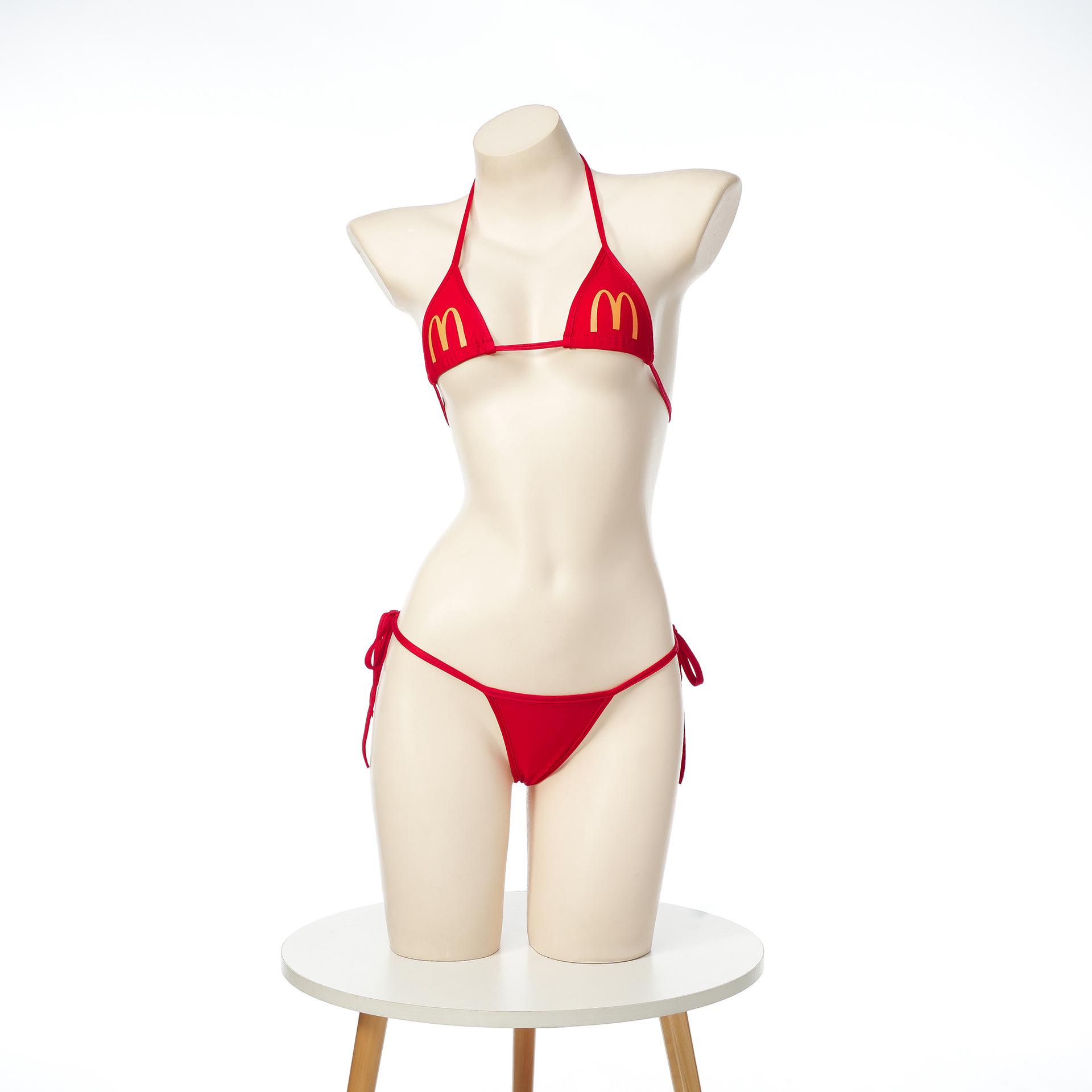 

Золотые Арки Принт Бретель Халтер Бикини и Пижамный Комплект C2076 One Size красный