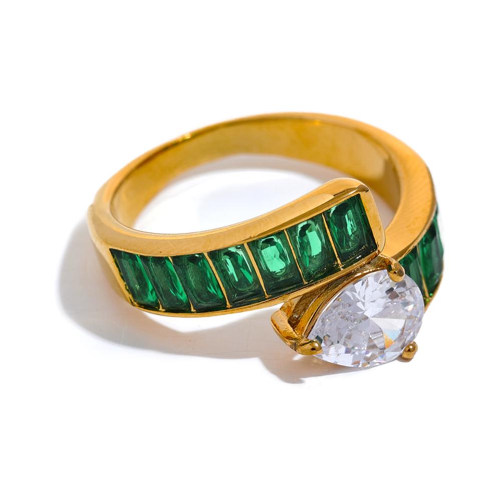 Yhpup High-Grade Colorful Shiny Cubic Zirconia Stainless Steel Gold Color Luxury Ring 18K Plated Fashion Finger Jewelry Women