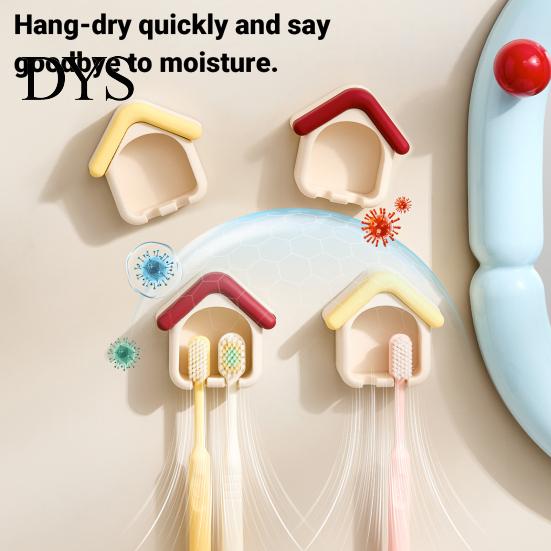 Household Toothbrush Storage Cartoon House Holder, Wall Mounted Bathroom Organizer, Suspended Soft Card Slot Holder Drainage Drying Rack for Electric