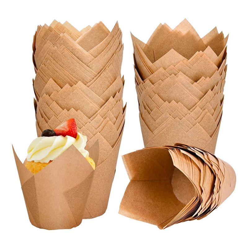 AEE4-120 Counts Natural Tulip Cupcake Liners For Baking Cups, Parchment Paper Muffin Liners Holders, Tulip Cupcake Liners коричневый