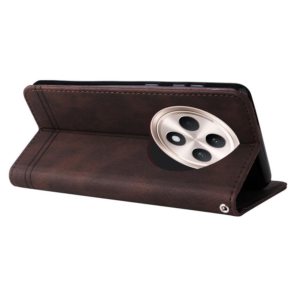 Für Oppo Reno12 F 5G Leder-Brieftaschenhüllen Hautgefühl Handyhülle Ständer mit Riemen