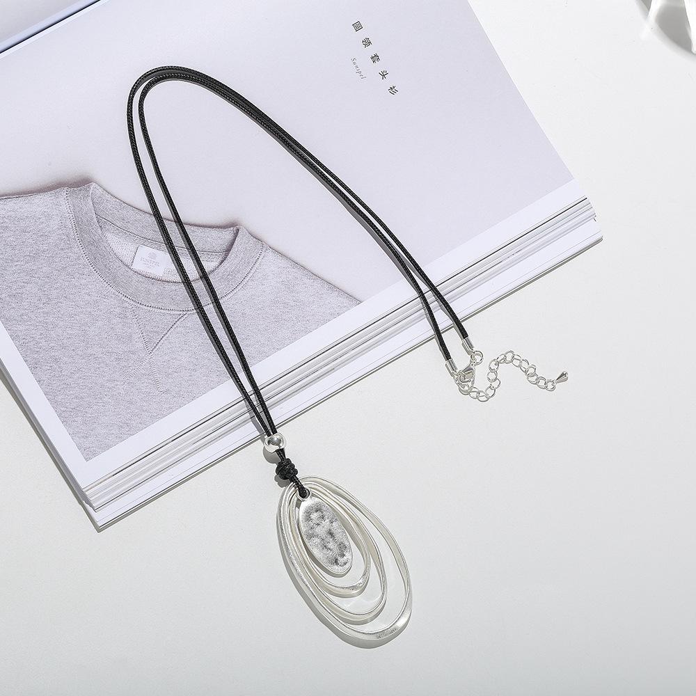 Sweater Chain Stylish Simple Geometric Oval Pendant Women'S Multi-Level Long Necklace