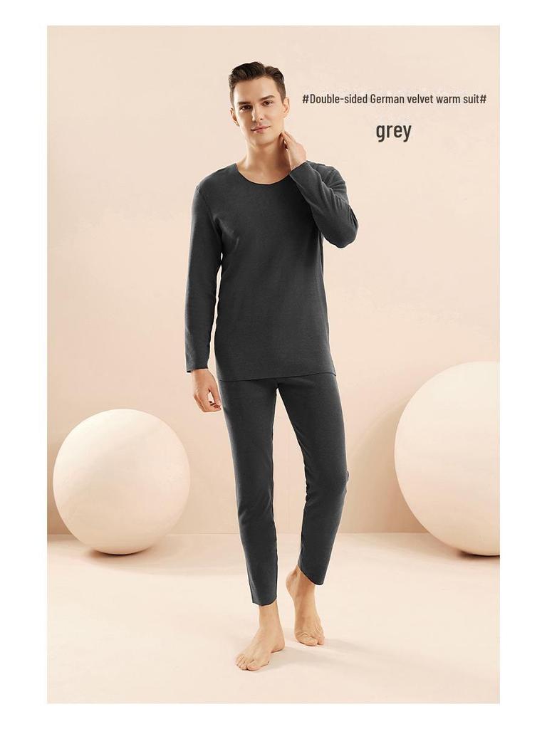 Men’s Thermal Underwear Set: Velvet, Antibacterial, Hyaluronic Acid-Infused, Long-Sleeved, Autumn/Winter Comfort