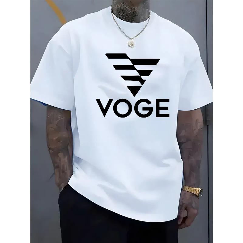 European Size Men'S T-Shirt - Green Casual Crew Neck, Cotton Knit Fabric, Short Sleeve, Regular Fit, Summer Outdoor Tee with Geometric Letter Design