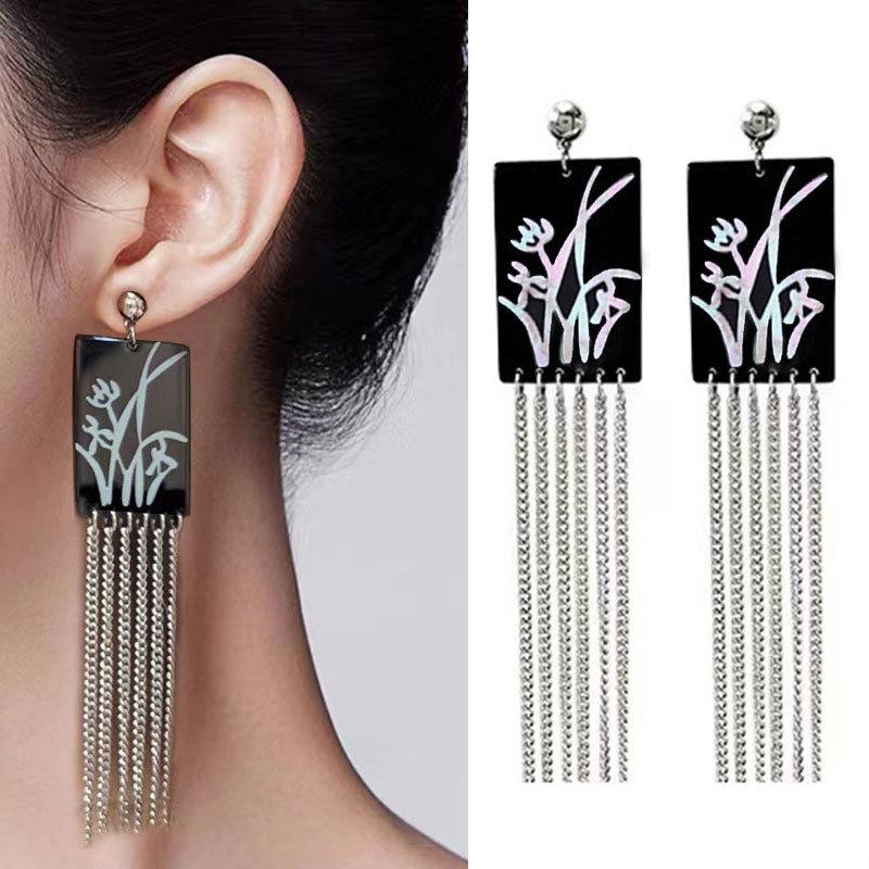 Boucles d'oreilles gland perle en forme d'éventail:  Pendentif Boucle de Paix Style Chinois Rétro pour Costumes Hanfu