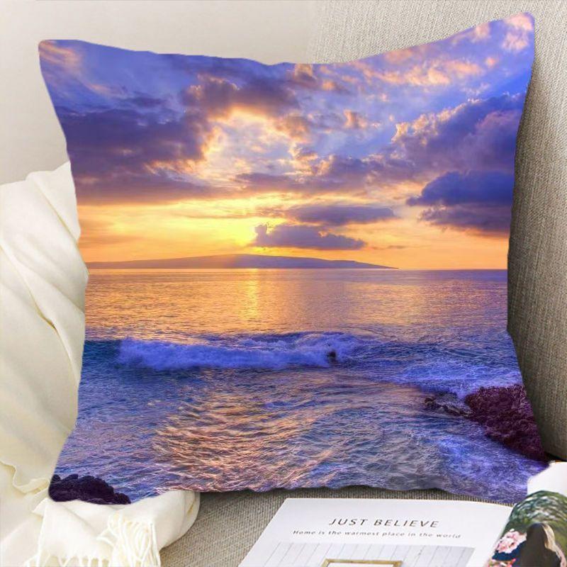 "Nature's Wonders Throw Pillow Covers - Mountain, Waterfall & Sunset Scenic Cushion Cases"