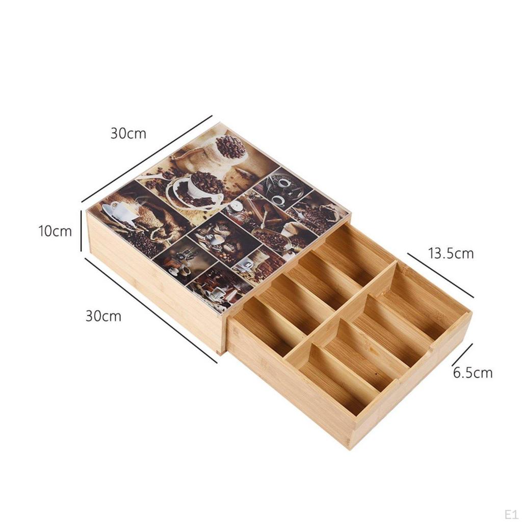 Tea Pouch Storage Drawer MultiCompartment Organizer Box humidityResistant Bamboo Coffee