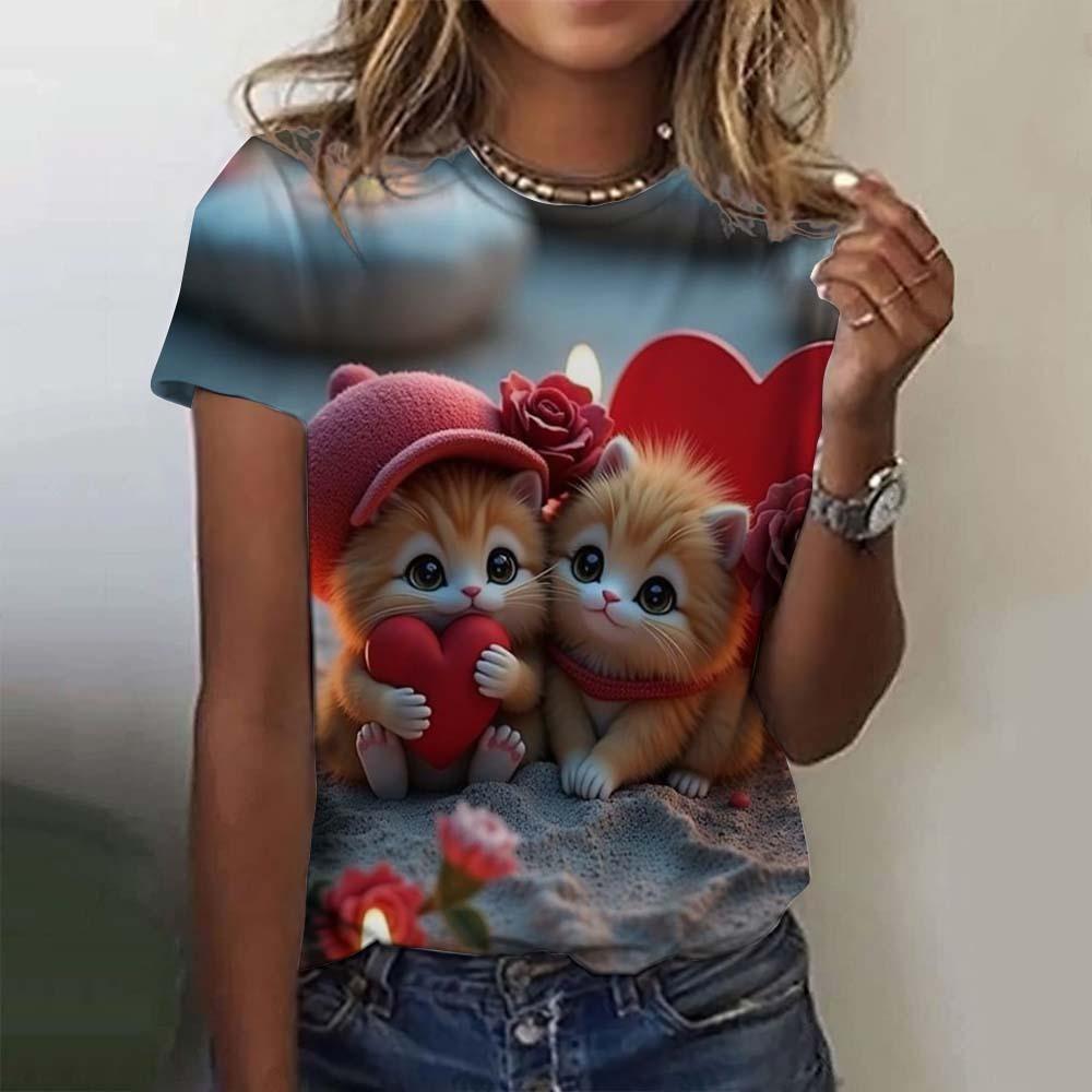 Camiseta de Mujer Animal Gato Lindo Estampada en 3D Camiseta Oversize Moda Verano Ropa Nueva para Mujer Y2k Tops Femeninos Camisetas de Chica