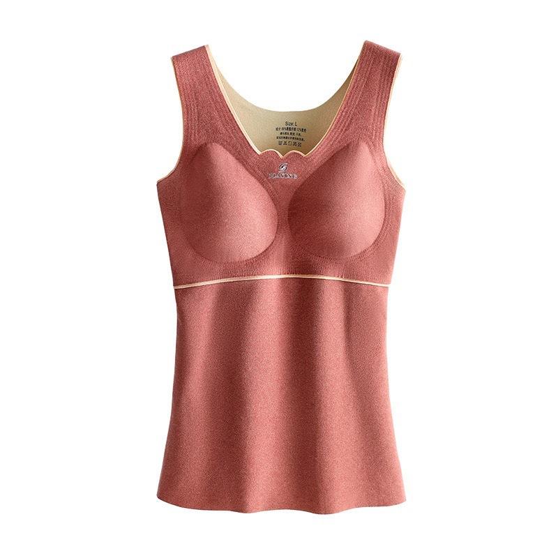 Women Plus Size Thickened Fleece Thermal Warm V Neck Vest With Built In Chest Pad
