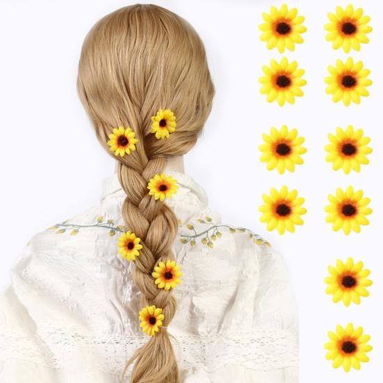 10Pcs Sunflower Hair Clips Mini Flower Hairpins Bang Pigtail Hair Pins Women Beach Wedding Bridesmaid Hair Accessories
