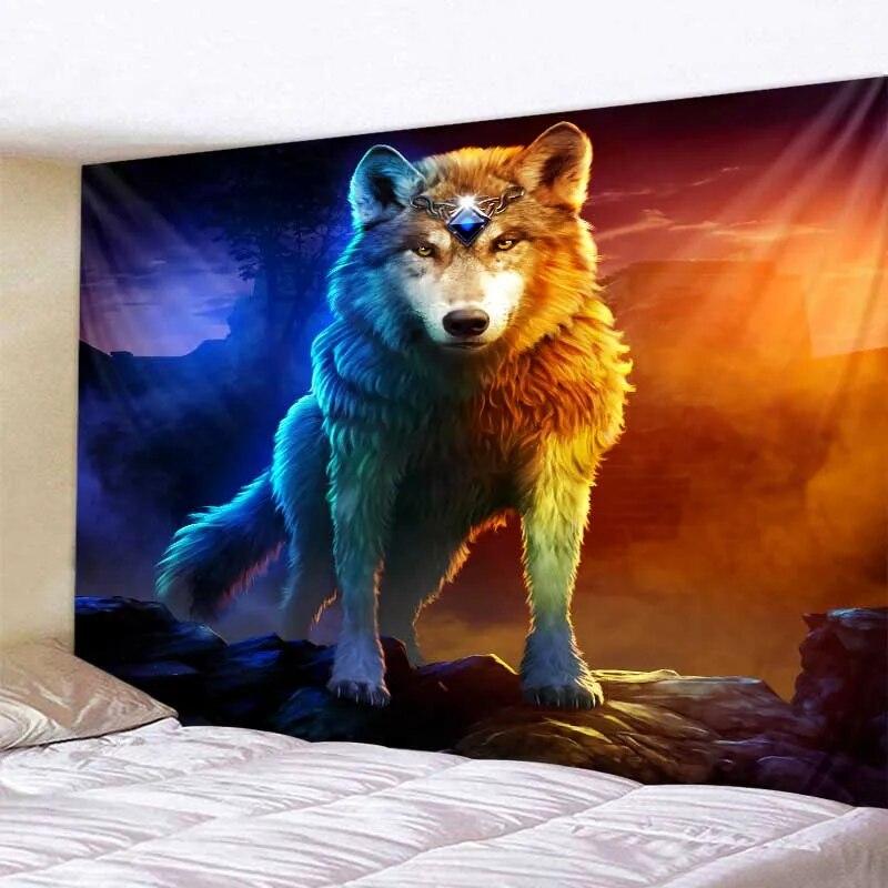 Fantasie Wolf Wandteppich Hängen Tier Zimmer Dekoration Böhmischen Psychedelic Mandala Hause Schlafsaal Wand Dekoration