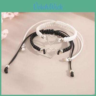 Creative Couple Black And White Bracelet With Hollow Love Heart Design Adjustable Alloy Bracelet