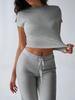 2025 Women's European & American Solid Color Round Neck Casual Fashion Set - Short Sleeve Top & Long Pants for Spring/Summer