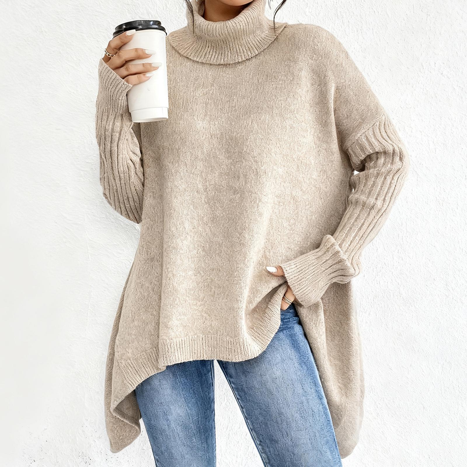 

Женский Удобный Свободный Модный Повседневный Спущенное Плечо Высокая Горловина Толстой Вязки Свитер Пуловер XL