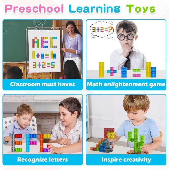 Doloowee 50 PCS Magnetic Blocks, Transparent Magnetic Building Cubes Magnet Blocks for Kids Ages 4-8, STEM Preschool Toys Montessori Sensory Magnet