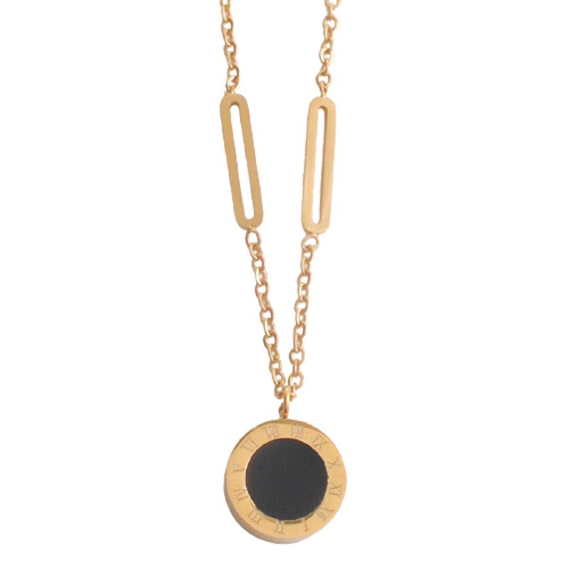 2024 Double-Sided Black & White Titanium Steel Necklace: Women's Fashionable Classic Versatile Clavicle Chain