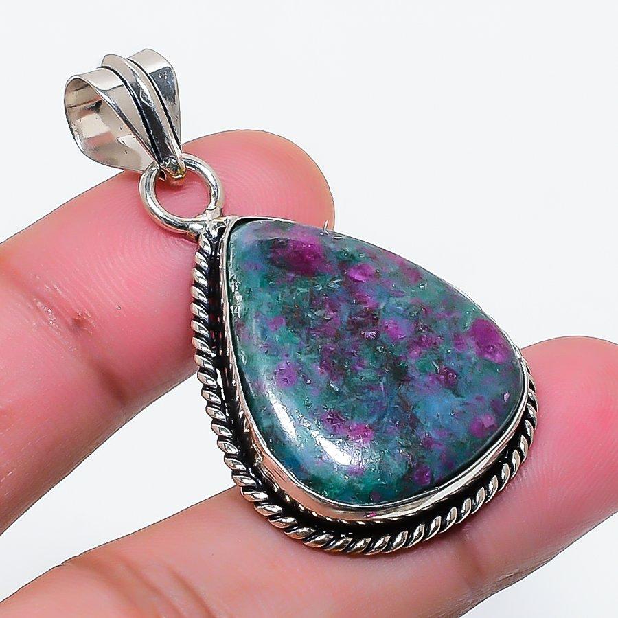 Natural Ruby Fuchsite Gemstone 925 Sterling Silver Jewelry Pendant 1.69 AP-15615