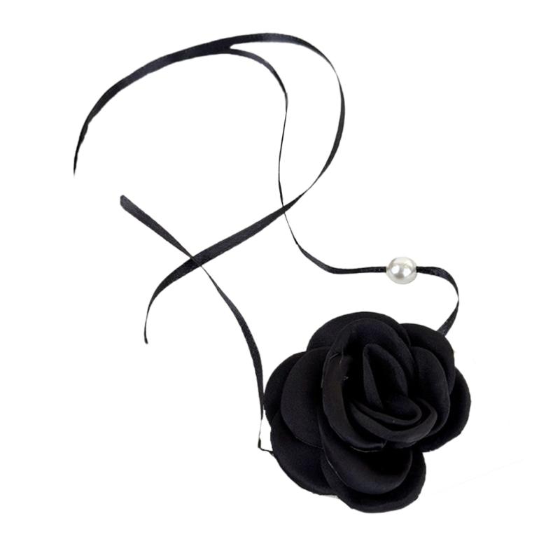 Elegant Rose Waist Chain Choker Necklace Imitation Pearls Floral Collar Chain Jewelry for Women Adjustable Length