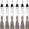 T02C!6 Pieces Snowman Bead Garland Christmas Tree Ornaments Xmas Wooden Farmhouse Bead Rustic Hanging Bead Plaid Bead Tassel