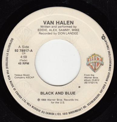 7inch Record VAN HALEN  Black And Blue 9278917 WARNER BROS. 1988 Canada Rock Used