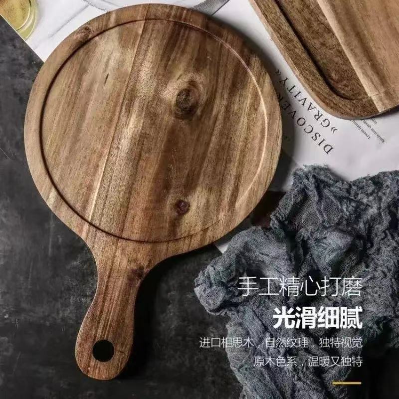 1pcs Solid Wood Steak Plate Creative Pasta Western Food Pizza Plate Simple Stone Flat Plate Japanese Cuisine Home Restaurant
