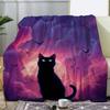 1pc Black Cat Green Eyes Moonlight Bat Print Flannel Blanket - Soft Warm Cozy Throw for Sofa Bed Car Office Camping Travel, All-