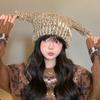 New Funny Thickened Warm Wool Hat Women's Winter Fashion Versatile Knitted Hat Showing Face Small Ear Protection Pullover Hat
