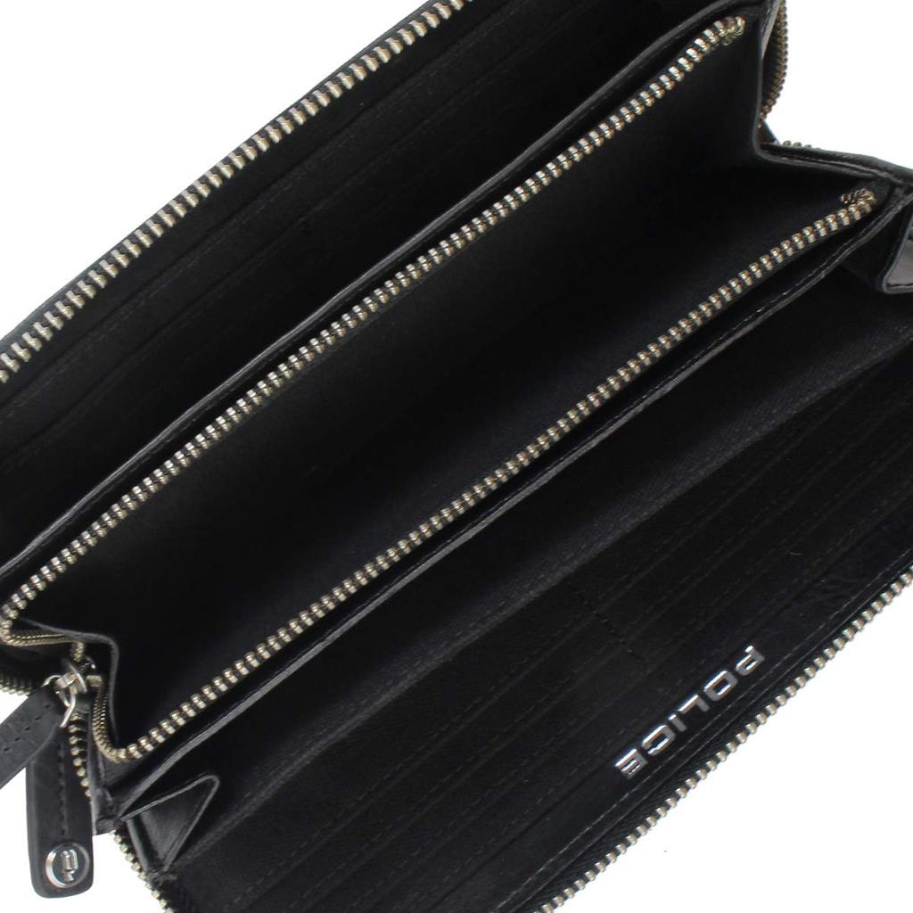 Police Edge Round Zipper Long Wallet with Coin Purse, PA-58002, Black, Size 10
