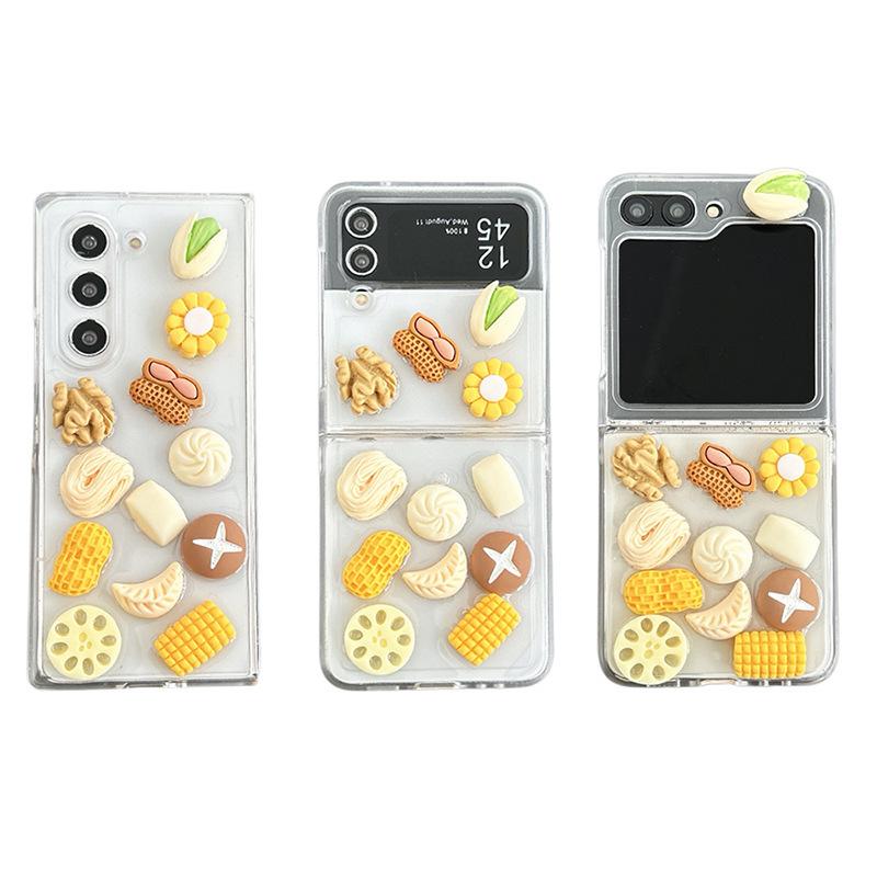 

Pistachio Vegetable Mushroom Phone Case for Samsung Zflop6 Flip Type Folding Screen Zfold 5 Transparent Drip Glue For Samsung ZFold7