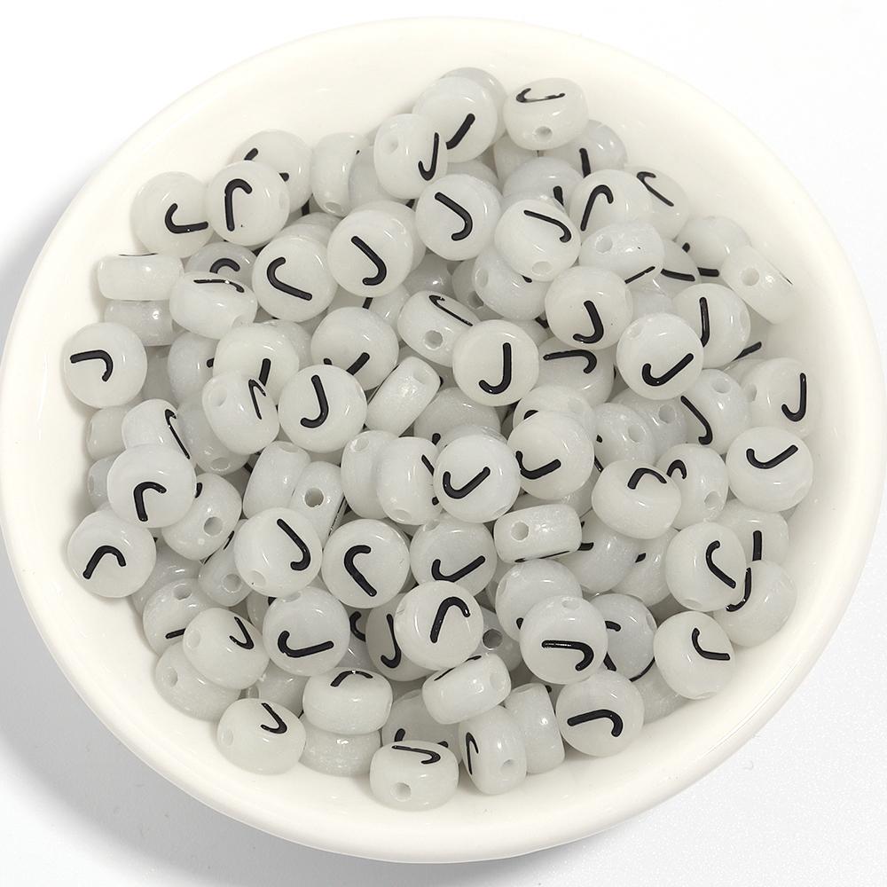 100pcs 7mm Acrylic Luminous Beads Flat Round Alphabet Loose Spacer Beads For Jewelry Making DIY Bracelets Necklace Accessories