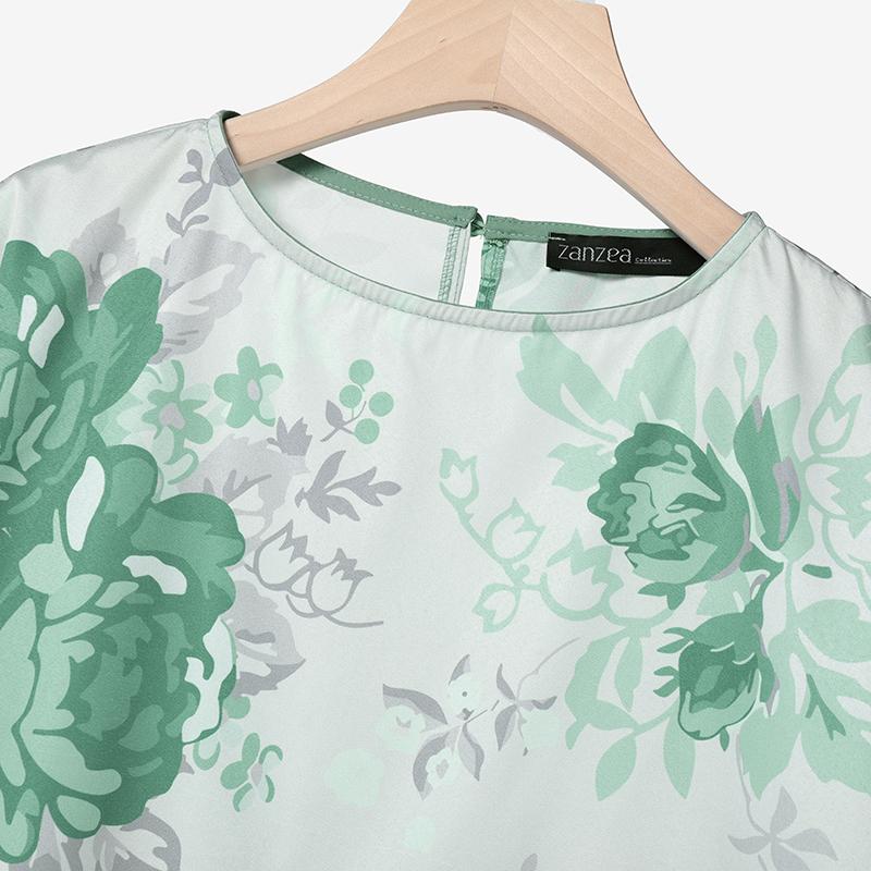 ZANZEA Women Print 3/4 Sleeve Blouse and Wide Leg Pants Casual Two Piece Suit Sets