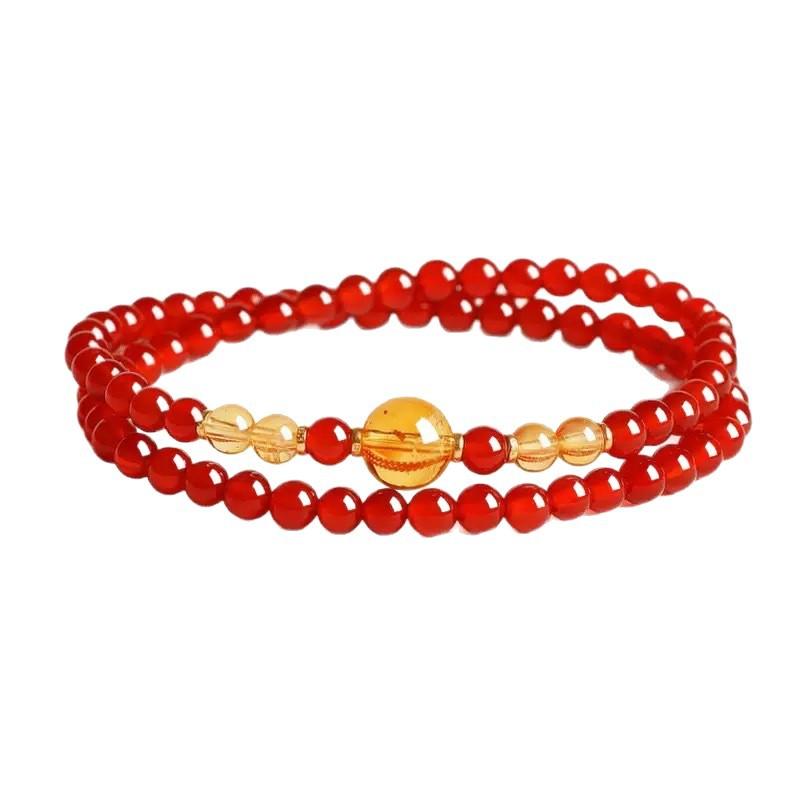 Agate Double Ring Red Bracelet Fashion Women Daily Jewelry Lucky Gift