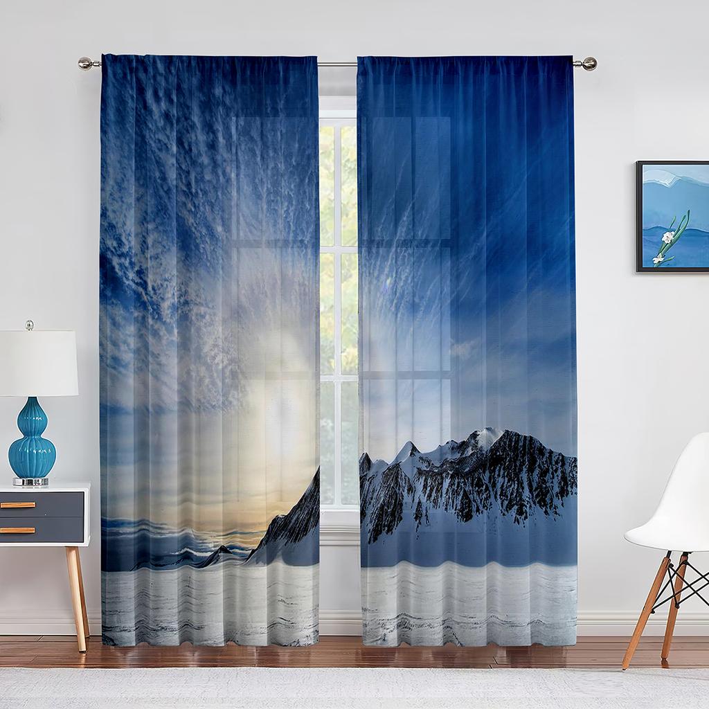 Mountain Landscape Sheer Voile Curtain Snow Peak Lakes Nature Scenery Window Tulle Curtains for Living Room Modern Bedroom Decor