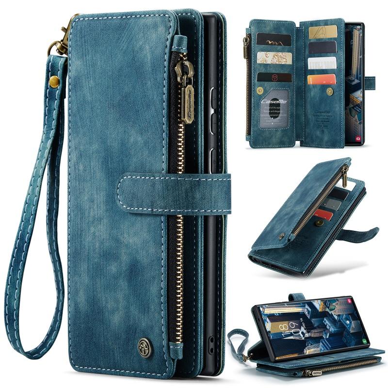 

Zip Wallet Card Phone Case For Samsung Galaxy S26 Ultra S25 Edge S24 FE S23 S22 S21 S20 Plus Note 20 Lanyard Leather Purse Cover (Samsung S21 FE)