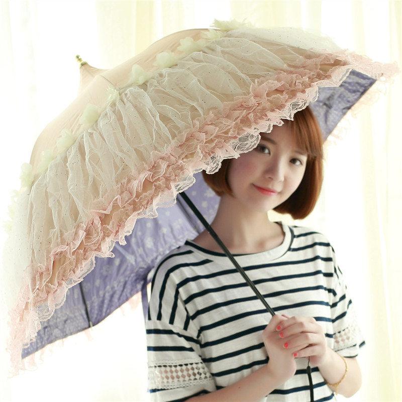 Uv Blocking Umbrella Folding Sun Umbrellas Strong Windproof Ultralight Lace Parasol Luxury Portable Piece Rains Accessories