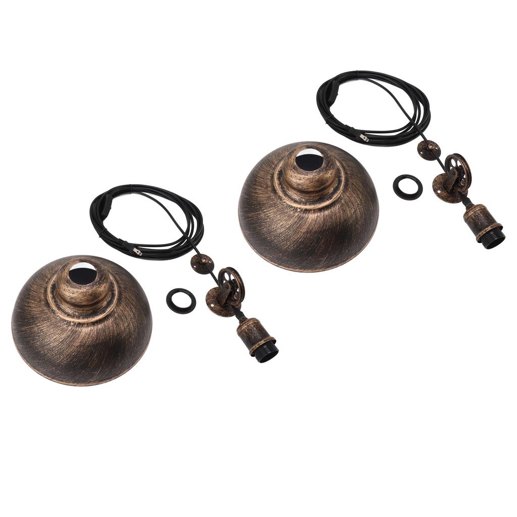 2 Set Vintage Industrial Plug in Pulley Pendant Light with 19.6ft Cord Bronze Dome Ceiling Light