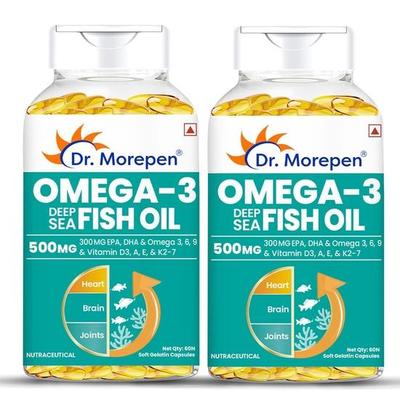 Dr. Morepen Omega 3 Fish Oil 500 Mg 300 Mg Epa & Dha|High Potency Fish Oil 60 Capsules (Pack Of 2),2 Count