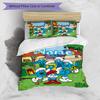 3pcs Duvet Cover Set (1*Duvet Cover + 2*Pillowcase, Without Core), Custom Name Blue Smurfs Pattern Bedding Set, Home Bedroom Decor Gift