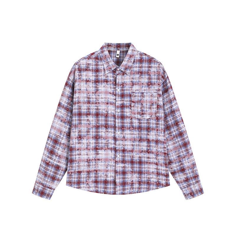 

Autumn Men S Tie-Dye Plaid Long Sleeve Shirt Men S Casual Loose Shirt Jacket M красный