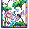Reusable Glass Sticker Dragonfly Lotus Stained Style Window Cling, Rainbow Suncatcher Static Decal, Privacy Film for Home Door Balcony Bathroom Decor
