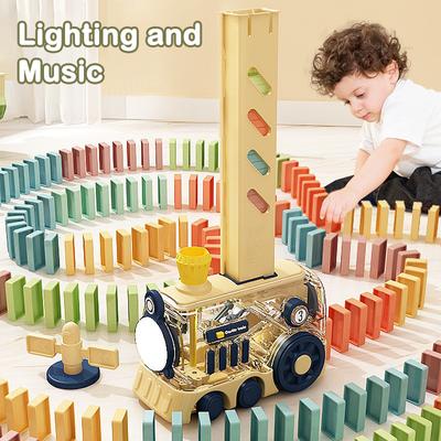 Non-Toxic Electric Domino Train Set Kids Automatic Laying Colorful Domino Train With Lighting Sound Effects Diy Toys Kids Birthday Gift