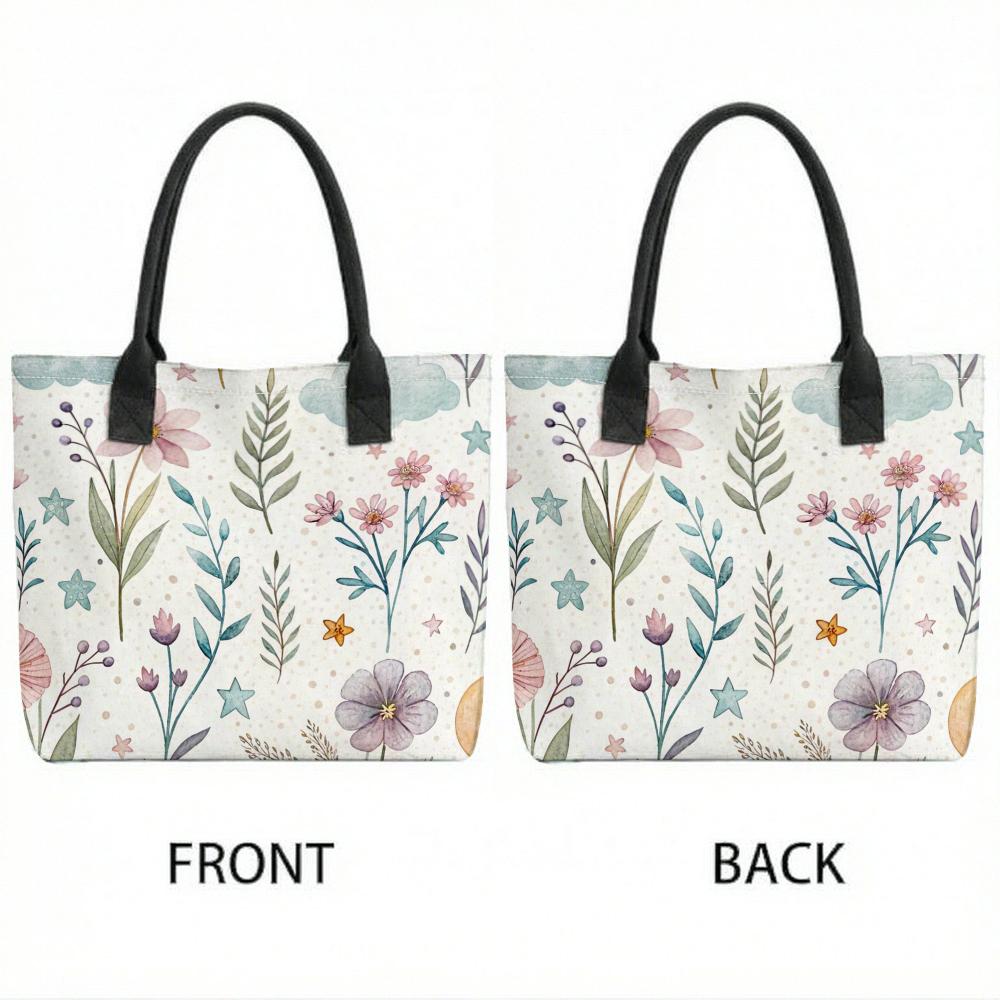  Floral Print Tote Bag Casual Stylish Large Capacity Daily Shopping Portable Handbag for Women