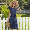 Women's Summer Polka Dot Round Neck Midi Dress with Retro Pleated Skirt
