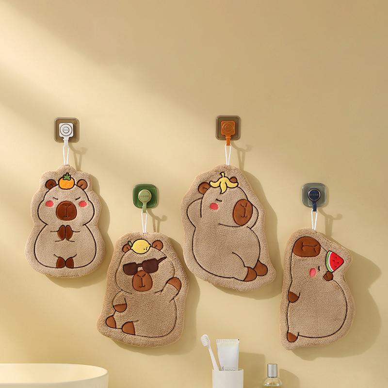 Cartoon Hand Towel Cute Capybara Hanging Towel Kitchen Bathroom Face Washcloth Guinea Pig Coral Fleece Quick Drying Towel