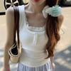 Pure Desire Fake Two-piece Lace Splicing Sling Vest Women's Summer Wear Slim and Thin Spice Girl Short Sleeveless Top